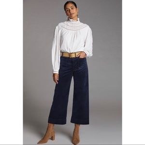 Anthropologie | Maeve Colette Cropped Wide Leg High Waisted Corduroy Pant Blue